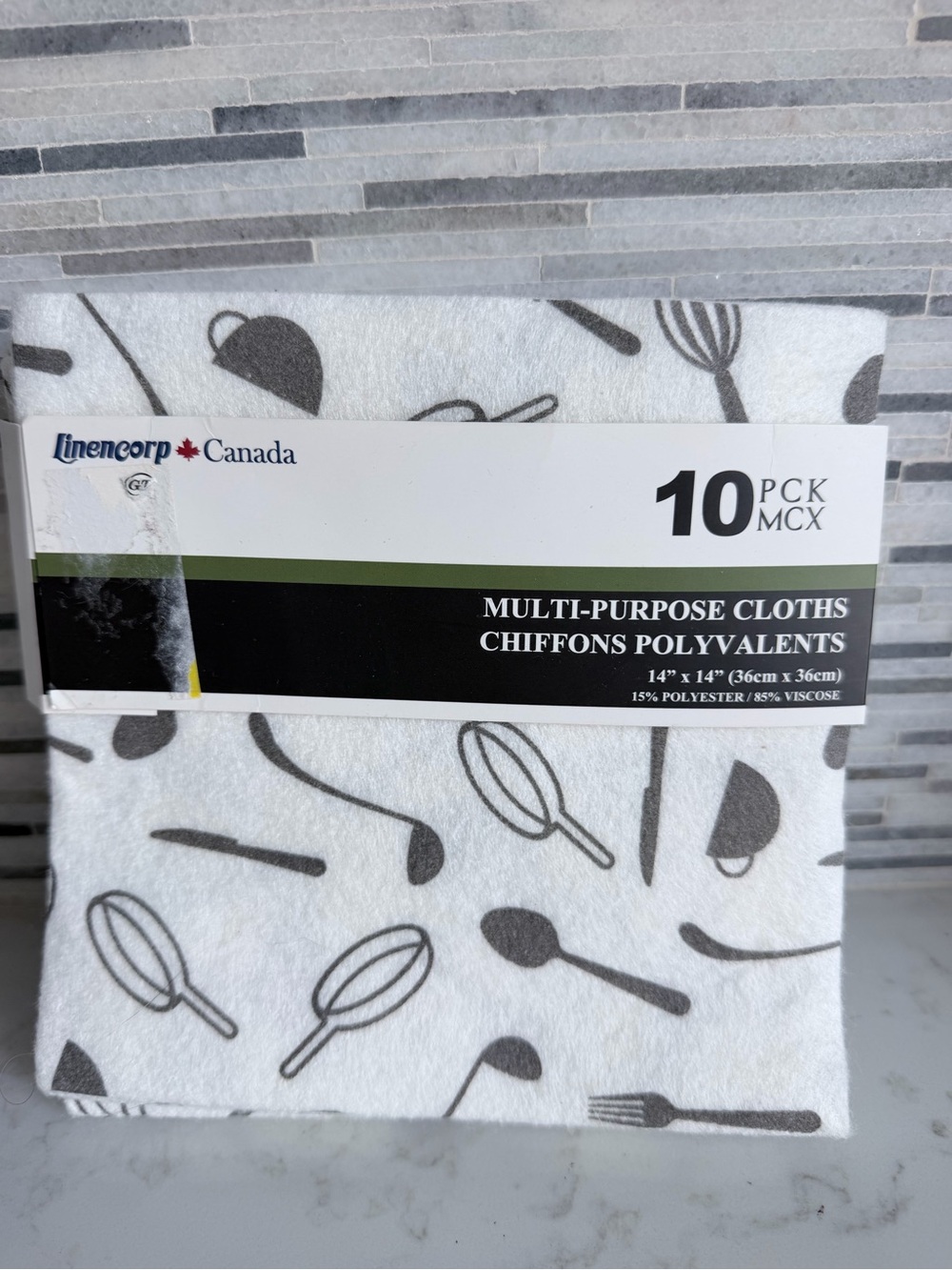 Multi-Purpose Cloths – White with Gray Kitchen Utensil Print (10 Pack)